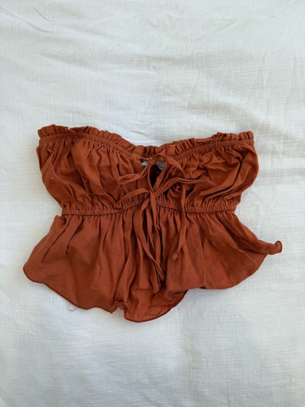 Urban Outfitters Rust Brown Strapless Ruffle Tank